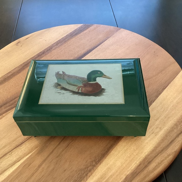 Vintage Otagiri Japan Jewelry Music Box Trinket Lacquered Green Mallard Duck - Picture 1 of 11